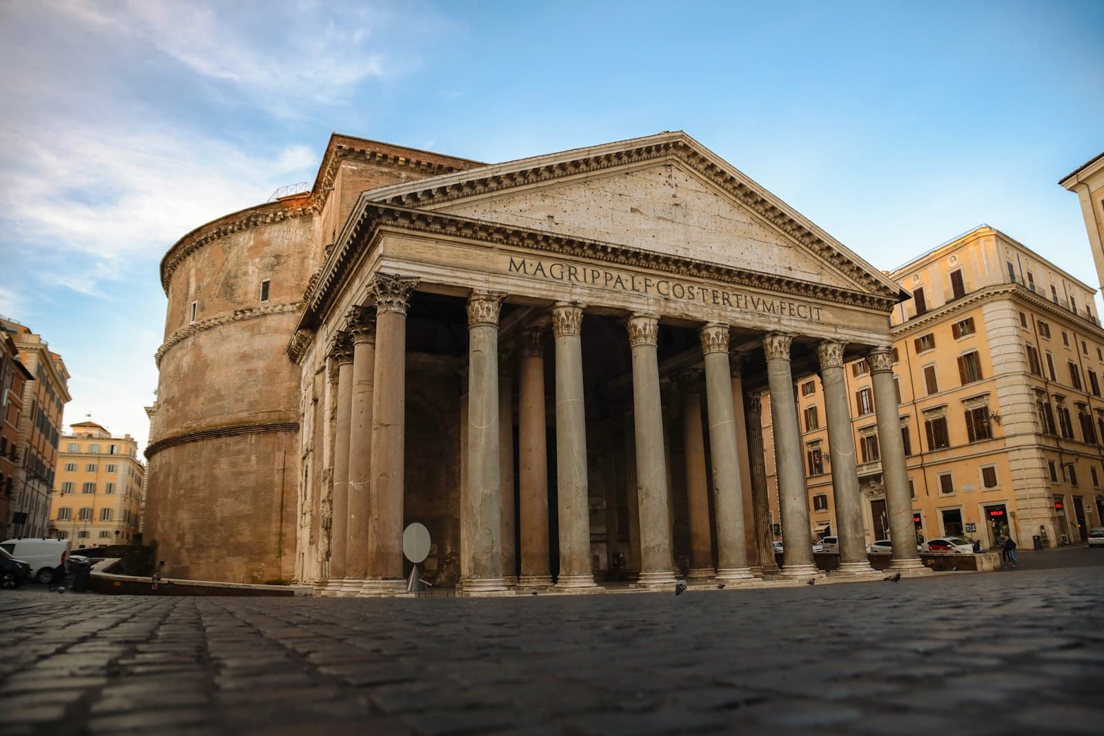 Pantheon facade with portico columns in central Rome