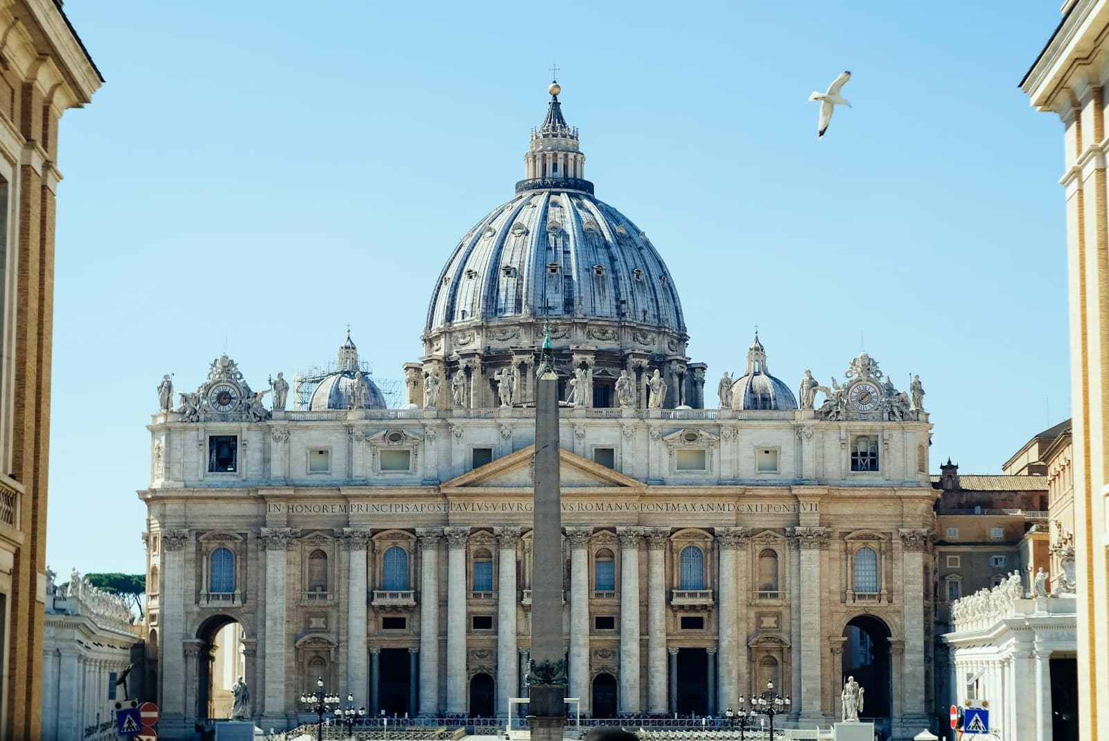 St Peter's Basilica dome from St Peter's Square in Vatican City