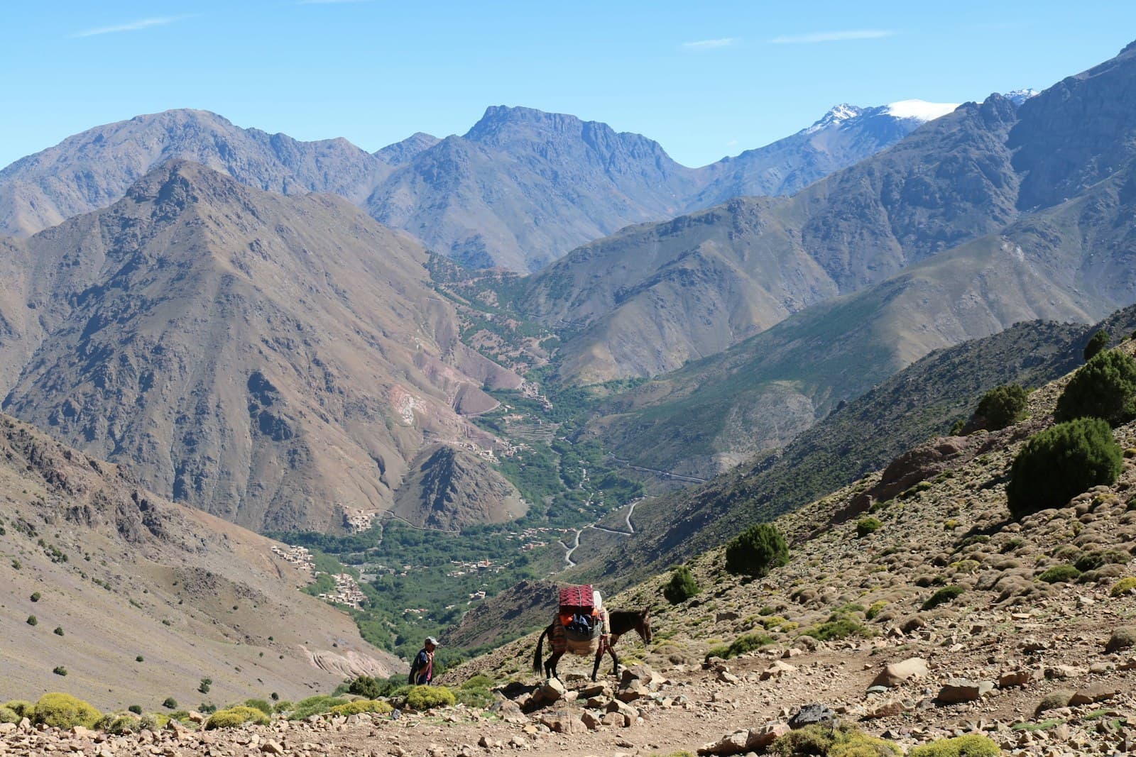 Snow-capped Atlas mountains above a Berber village