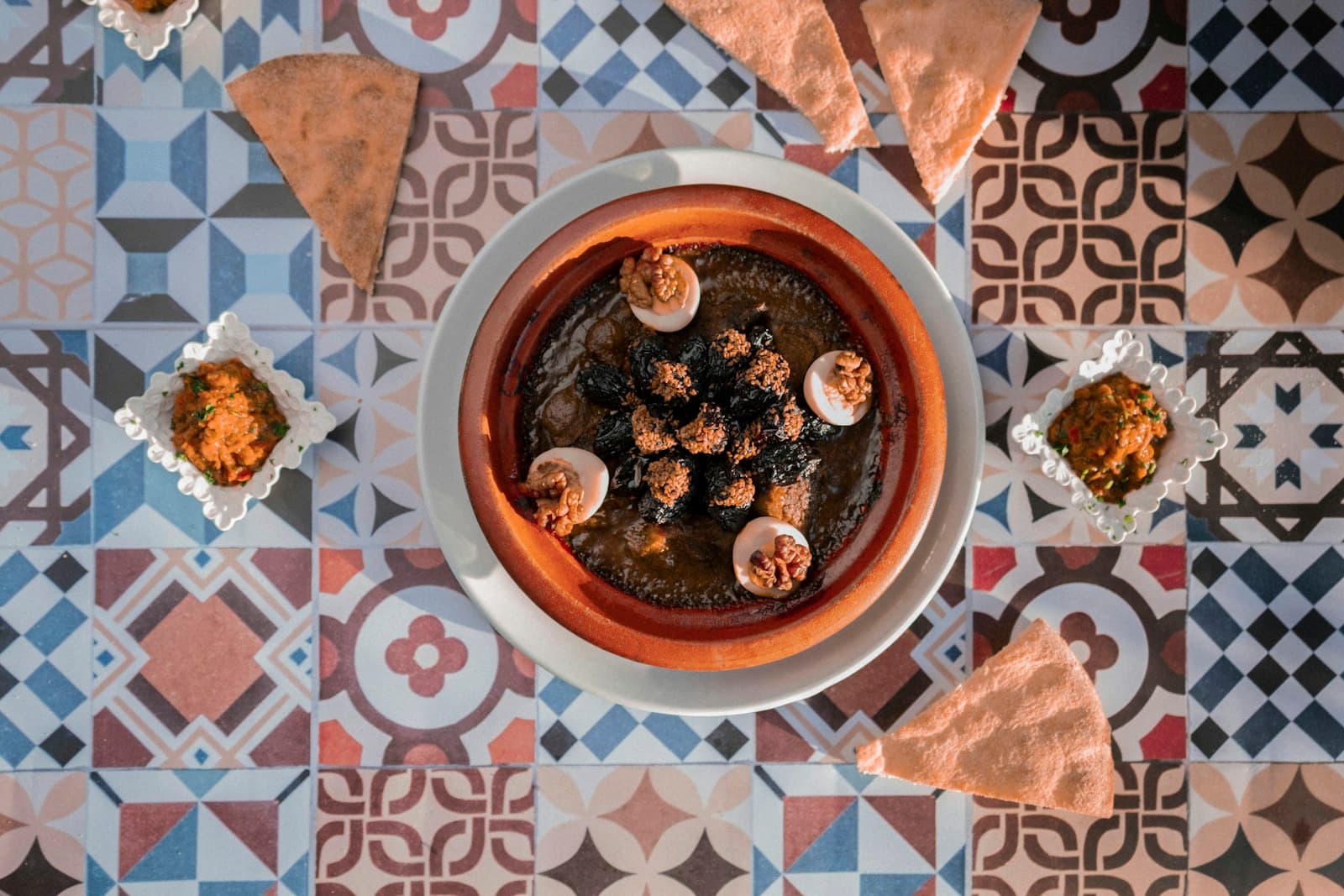 Moroccan tagine clay pot with cooked stew