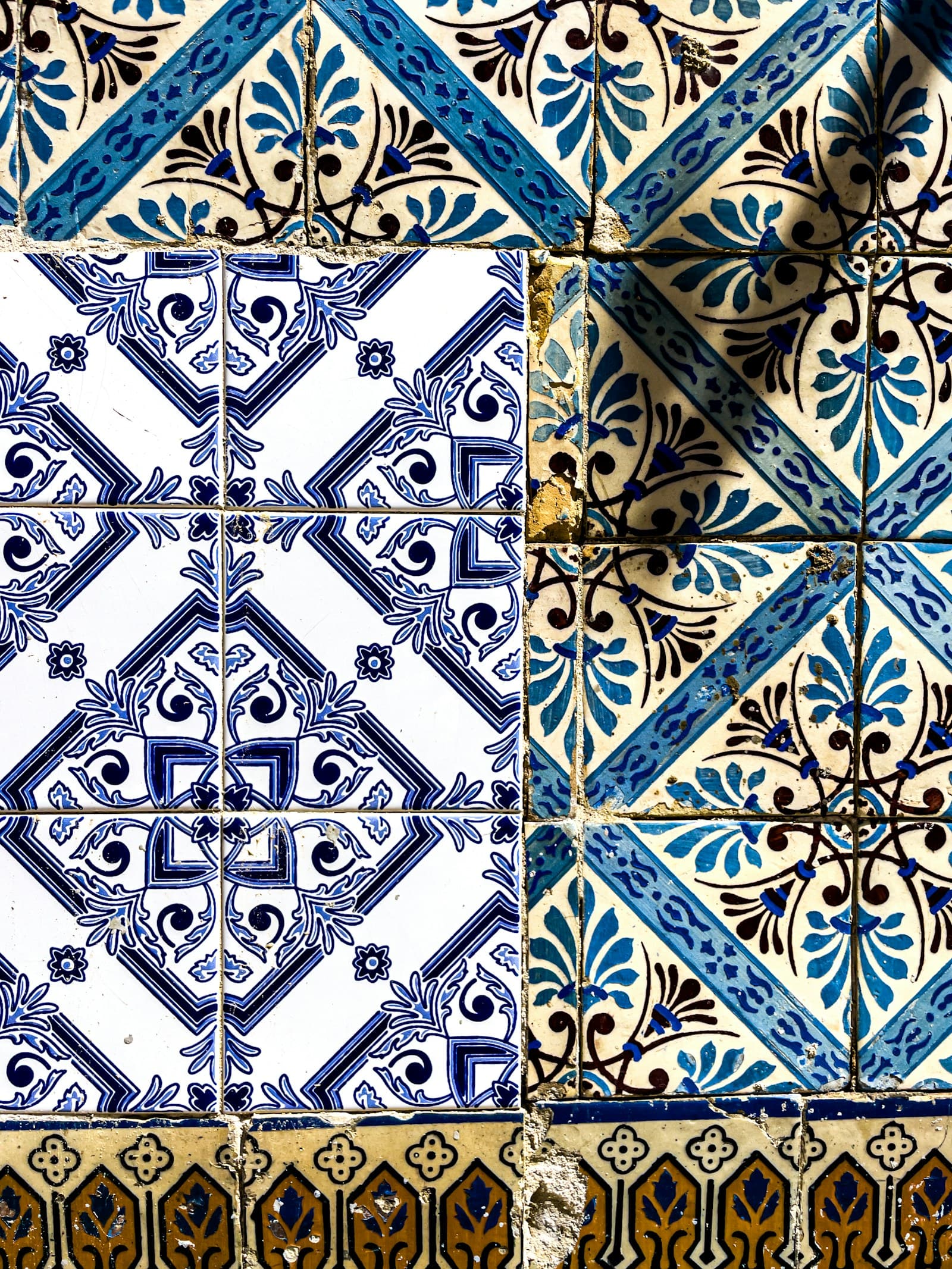 Blue and white azulejo tile facade in Portugal