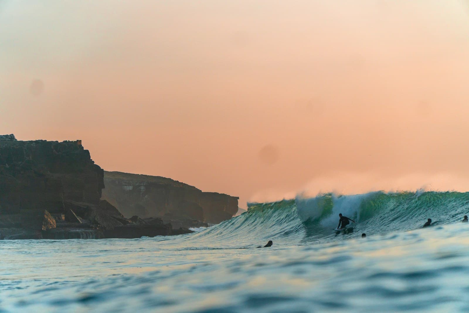 Surfer riding a wave on the Portuguese Atlantic coast