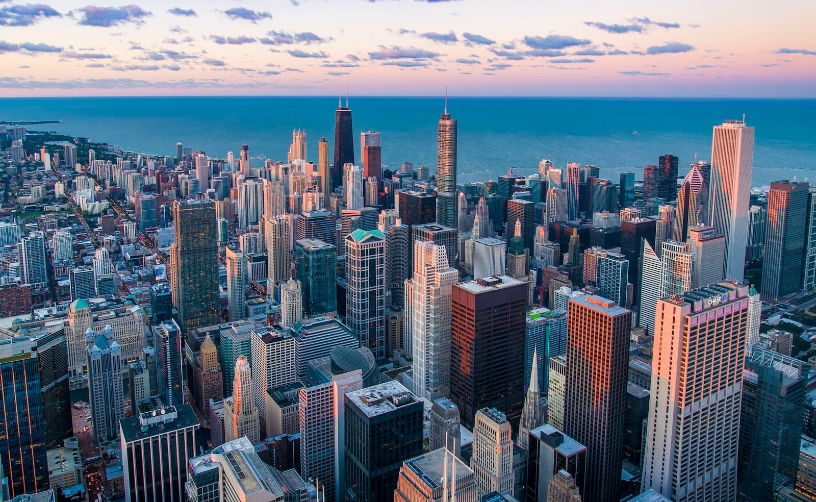 Chicago skyline at sunset