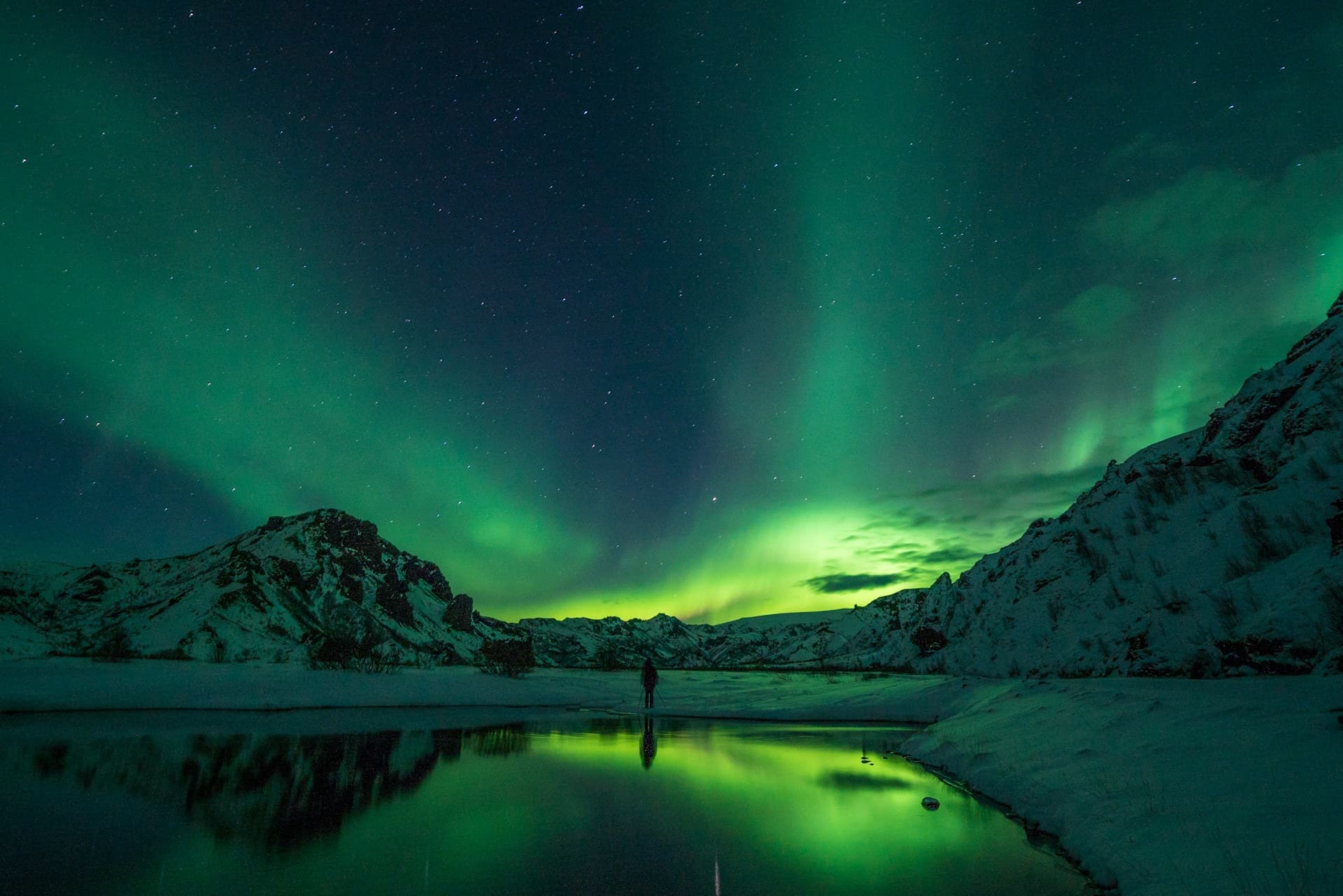 Northern lights over Icelandic mountains