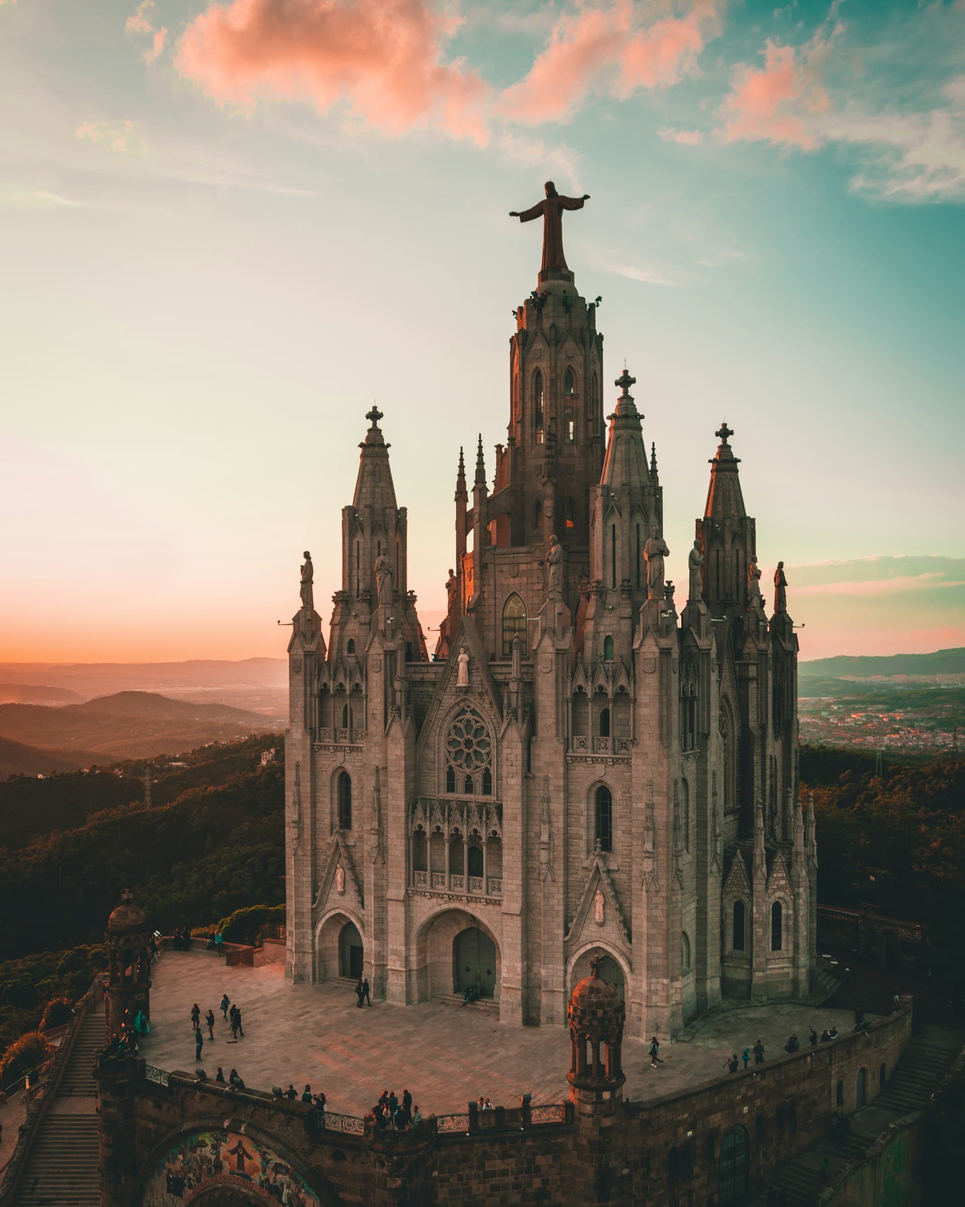 Tibidabo basilica above Barcelona at sunset